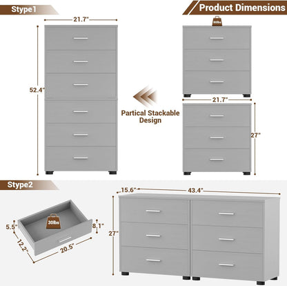 Aheaplus Closet Drawers Set of 2, Wood Closet Organizers and Storage with 3 Drawers, Closet Drawers Organizer System, Nightstands Bedside End Table with 3 Drawers Storage for Bedroom, Grey