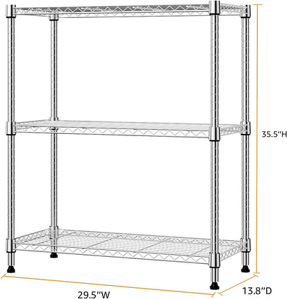 750 lbs 3 Tier Storage Rack Metal Wire Shelving Unit, Storage Standing Shelf Organizer for Laundry Bathroom Kitchen Pantry Closet Garage Basement Utility Room, Chrome 13.8" D x 29.5" W x 35.5" H