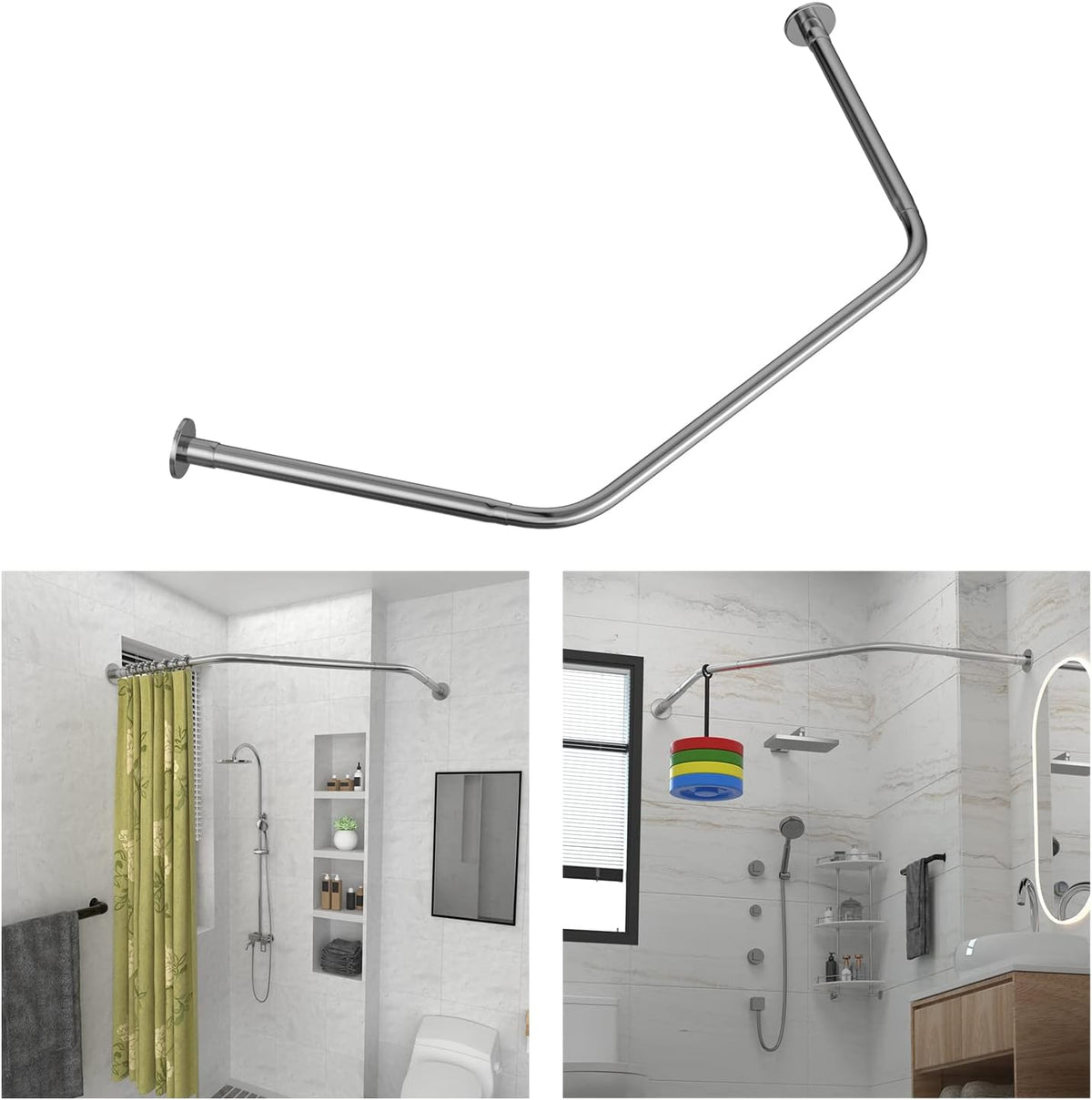 Corner Shower Curtain Rod Adjustable Stainless Steel Diamond Shaped Rack Drill Free Install for Bathroom, Bathtub, Clothing Store (Diamond Shaped, Both Sides: 17"-25.6",Middle:20"-26)