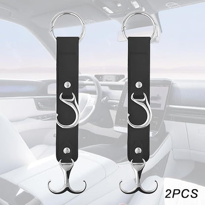 Car Seat Headrest Hook, 2PCS 3 in 1 Leather Vehicle Seat Back Hanger Holder for Grocery Purse Cloth Handbag, Automotive Backseat Storage Organizer, Universal for Truck SUV Sedan (Black)