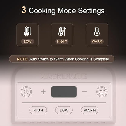 Magnifique 4 Quart Casserole Digital Slow Cooker, Premium Ceramic Bakeware