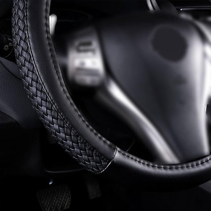 Flying Banner car Steering Wheel Cover Faux Leather Massage Universal fit 3D Honeycomb Hole Anti-Slip Sporty 15 Inches (Sliod Black Woven)
