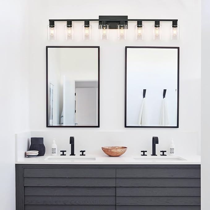 8 Light Bathroom Vanity Light, Matte Black Bathroom Vanity Lights Over Mirror