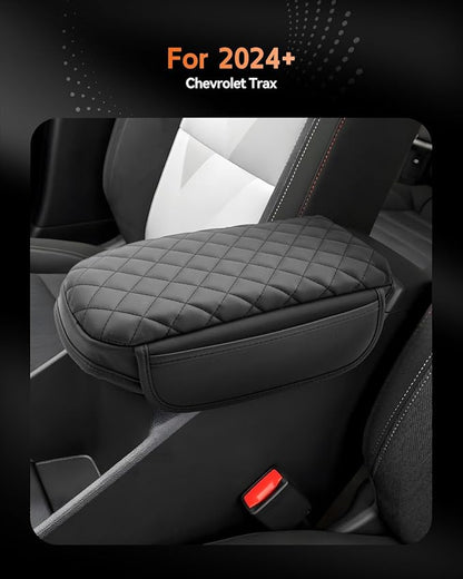 CDEFG for Chevrolet Trax 2024-2025 2026 Center Console Cover Armrest Box Cover for Chevy Trax (LS, 1RS, LT, 2RS, ACTIV) Accessories Arm Rest Protector Leather Checkered Padded Side Pocket