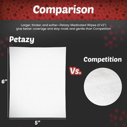Petazy 2% Chlorhexidine Wipes for Dogs 3X Larger | Yeast Infection Ringworm Fungus Hot Spot Itch Relief | Medicated Antibacterial Antifungal Gentle Soothing Topical Wipes for Dog Cat | 50 Wipes 5x6