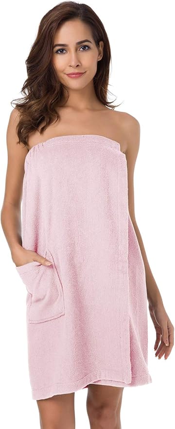 SIORO Women Bath Towel Wrap Robe, Soft Cotton Terry Spa Cloth, Plush Adjustable Closure for Shower, Travel, Pool, Gym
