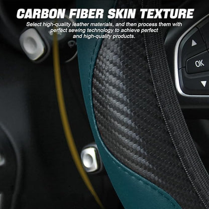 LoyaForba Steering Wheel Cover, Microfiber PU Leather Elastic Carbon Fiber Auto Protector, Universal 15 Inch Breathable Anti-Slip, Interior Accessories for Most Cars (Dark Green)