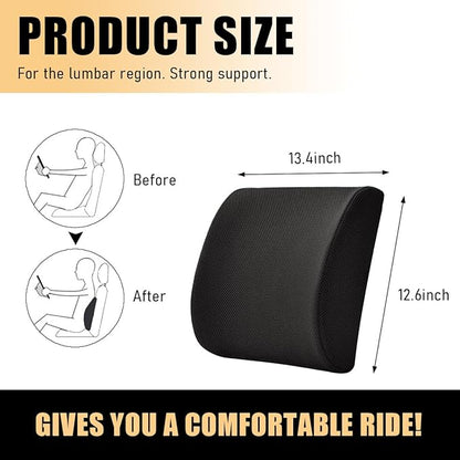 Lumbar Support Pillow, Memory Foam Back Support Cushion, Lumbar Pillow Improving Sitting Posture & Back Pain Relief Suitable for Car, Office Chair, Car Accessories (Black)