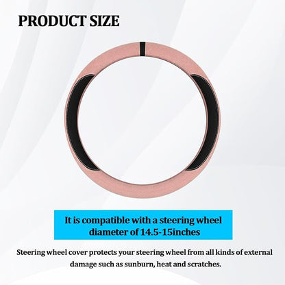 HZEL Car Steering Wheel Cover, Non-Slip Suede Leather Breathable Vehicle Steering Wheel Protector with Inner Ring, Automotive Interior Protective Accessories, Universal Fit (Pink)