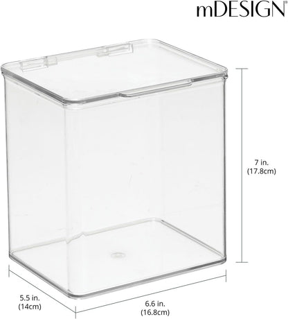 mDesign Kids Plastic Stackable Toy Storage Organizer Box Container with Hinged Lid for Storing Action Figures, Crayons, Building Blocks, Puzzles, Wood Construction Sets, Cars, 2 Pack - Clear
