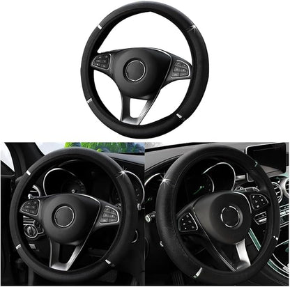 Car Steering Wheel Cover, Non-Slip, Elastic, Steering Wheel Cover for Men and Women, Universal Fit 15 Inches Cars, Vehicles, SUVs (Black)