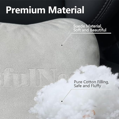 Car Seat Headrest Pillows, 2 Pack, Suede Fabric, Car Neck Pillow Height Adjustable Thickness Adjustable Neck Pillow Designed to Fit All Cars
