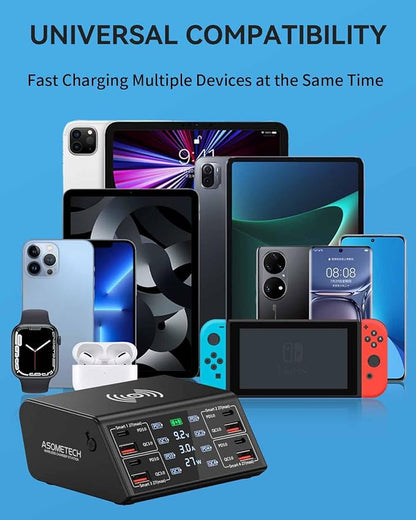 USB Charger, ASOMETECH 100W 8 Port Multiple USB Charging Station