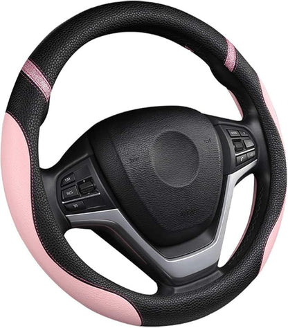 Cxtiy Steering Wheel Cover for Women Leather Universal Steering Wheel Covers for Car 15 inch (Pink)