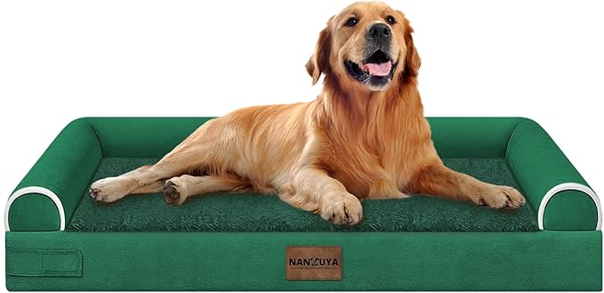Large Dog Bed Orthopedic Washable: Beds Bolster XL Bed Big XLarge Dogs Egg Crate Foam Couch Sofa Waterproof with Removable Cover - Emerald