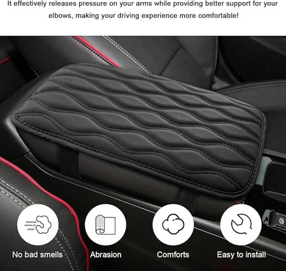 Car Center Console Pad, Waterproof Leather Armrest Seat Box Cover Protector, Non-Slip Middle Console Cushion Pad Interior Decor Fits Most Vehicles, Car Accessories (Black)