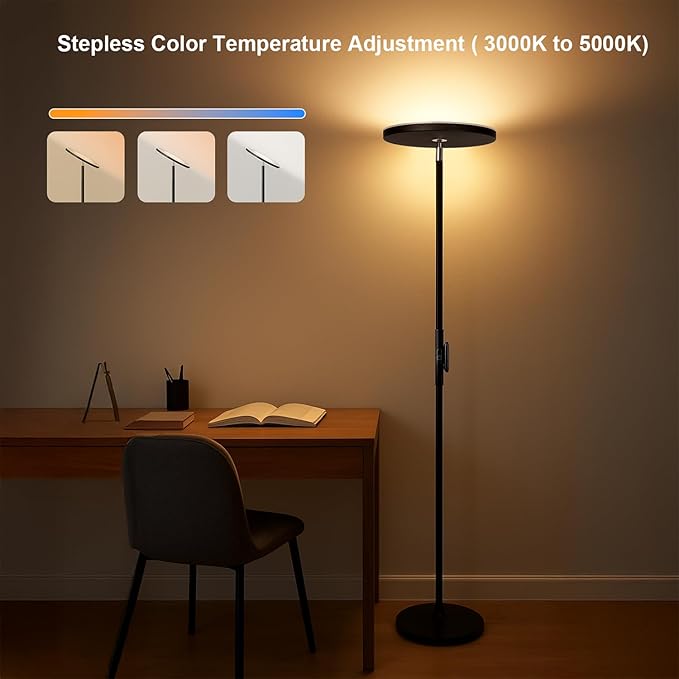 JOOFO Floor Lamp, 30W/2400LM Sky LED Modern Torchiere 3 Color Temperatures