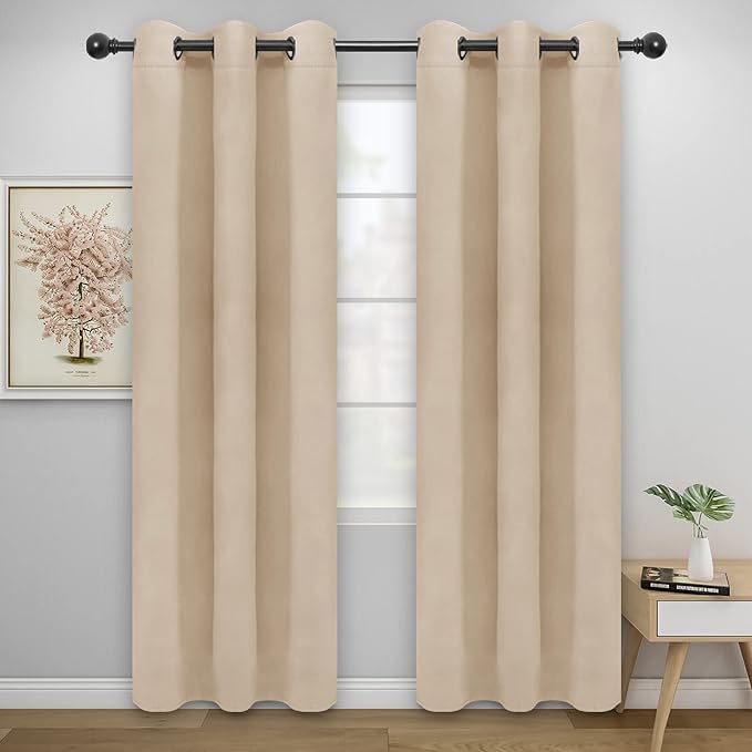 Easy-Going Blackout Curtains for Bedroom, Solid Thermal Insulated Grommet and