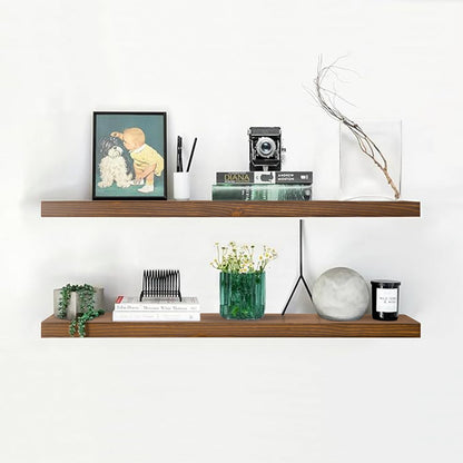 Homeforia Classic Walnut 42 inch Floating Shelf, High End Solid Real Wood Small 42inch Floating Shelves for Wall Mounted, 42in Floating Shelves, Heavy Duty Bracket, 42 X 6.5 X 1.75 inches, Set of 2