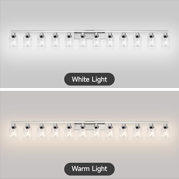 DIKAIDA Brushed Nickel Bathroom Vanity Light, 12 Light Brushed Nickel Bathroom