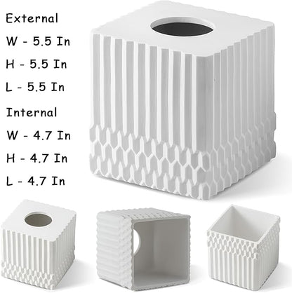 White Tissue Box Cover Square, Tissue Box Holder for Bathroom Countertop,Vanity, Tabletop, Bedroom Night Stand,Office and Living Room Decorative - Modern Geometric Striped Tissue Paper Dispenser