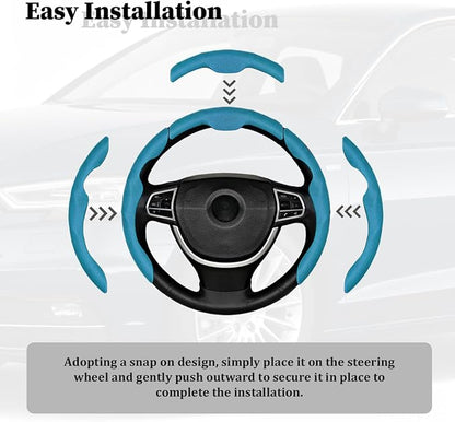 3PCS Car Steering Wheel Cover, Nappa Leather Breathable Non-Slip Segmented Steering Wheel Protector, Snap-on Auto Interior Decoration Accessories, Universal Fit (Blue)