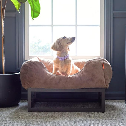 FUZI Elevated Dog Bed Small, Luxury Raised Dog Beds, Removable and Machine Washable Bed Cover, Indoor/Outdoor Orthopedic Pet Bed, Small 25.1x16.75x18 Light Brown & Black Base