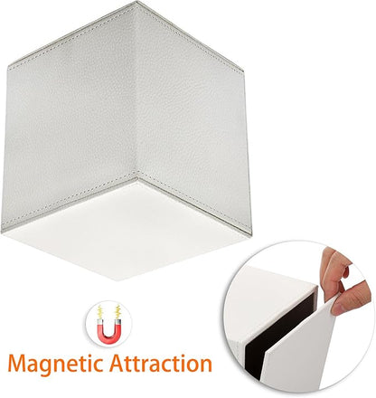 Sumnacon Tissue Box Cover Square Tissue Box Stylish PU Tissue Box Holder with Magnetic Bottom, Cube Leather Tissue Cover for Living Room Bathroom Table Desk Home Office Car, White