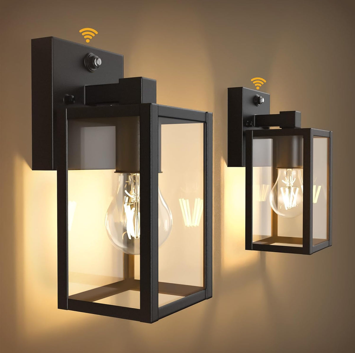 PARTPHONER Dusk to Dawn Outdoor Light Fixtures, 2-Pack Sensor Porch Lights, Waterproof Exterior Wall Sconce Lighting Lamp, Waterproof Wall Lantern for House, Doorway, Garage (Black)