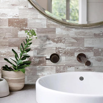 AULIGET 100 Piece Peel and Stick Backsplash PVC Tile, 3 Inch x 6 Inch Brown