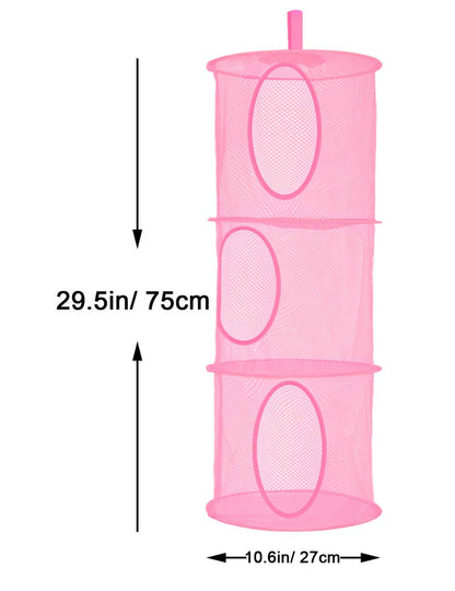 Libeder Mesh Hanging Storage Space Saver Bags Organizer,Foldable Storage Organizer 3 Compartments Toy Storage Basket for Kids Room Bathroom 2 Sets Pink