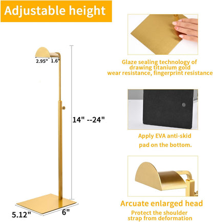 Purse Display Stands, 3 Pack Gold Purse Display Rack Stainless Steel Handbag Display Stand Adjustable Height Bag Stand Holder Anti-fingerprint Hanger Rack for Retail Boutiques Commercial Store