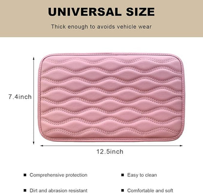 Car Center Console Pad, Waterproof Leather Armrest Seat Box Cover Protector, Non-Slip Middle Console Cushion Pad Interior Decor Fits Most Vehicles, Car Accessories (Pink)
