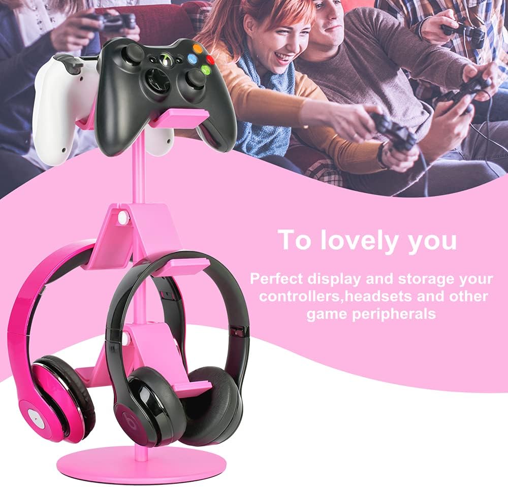 Controller Holder Pink,Headphone Stand,3 Tier Multi Adjustable Game Controller Headset Hanger for All Universal Gaming PC Accessories, Xbox PS4 PS5 Nintendo Switch(Cute Pink)