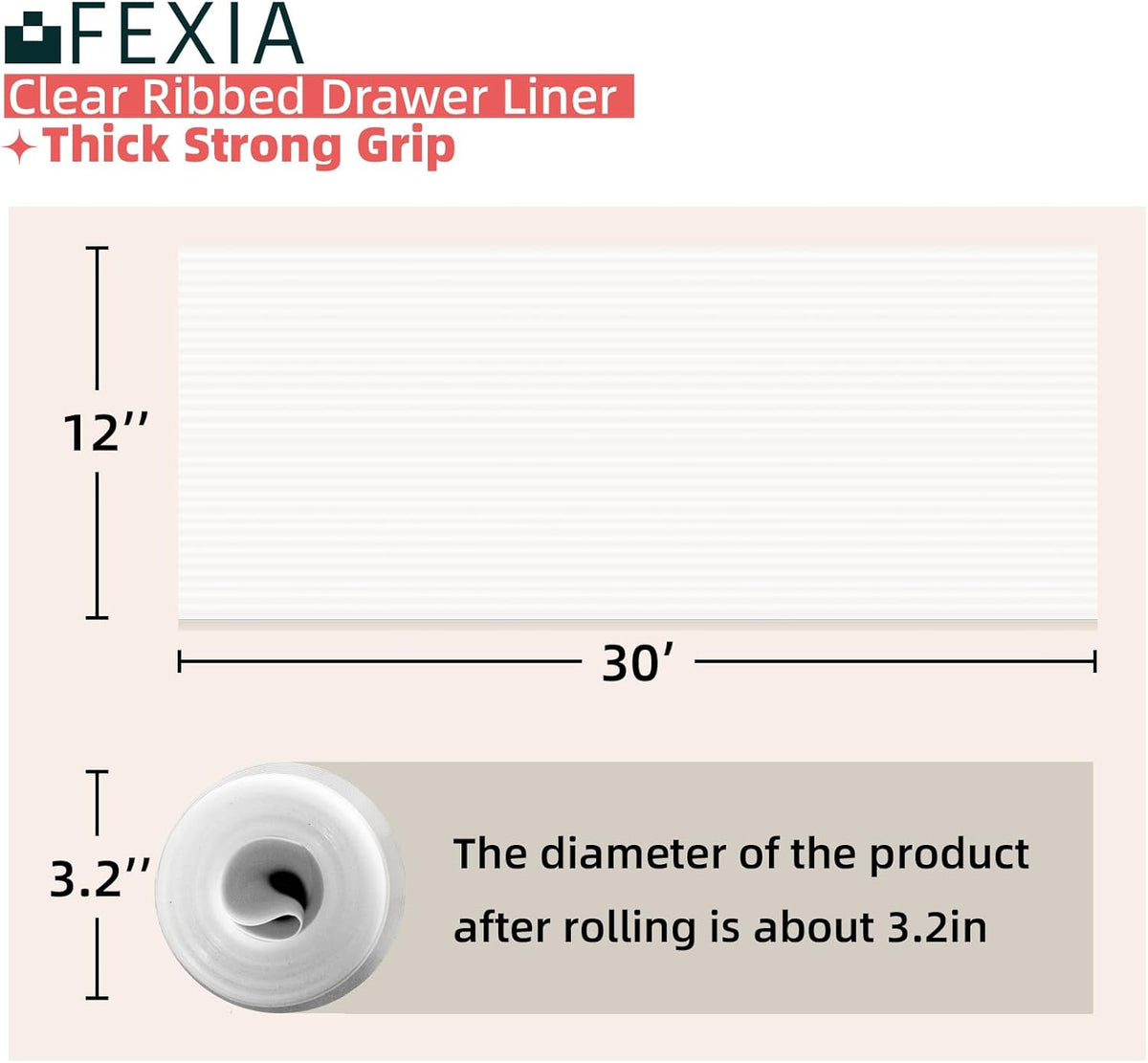 FEXIA Shelf Liners for Kitchen Cabinets Non-Slip Drawer Liner 12 Inches x 30 FT Waterproof & Oil-Proof Non Adhesive Durable Material Fridge Liner for Shelves
