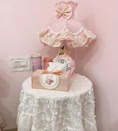 Tissue Cover Holder Fabric Art Cute Tissue Box Cover Dispenser Napkin Organizer for Bathroom Bedroom Office and Car (C-Pink)