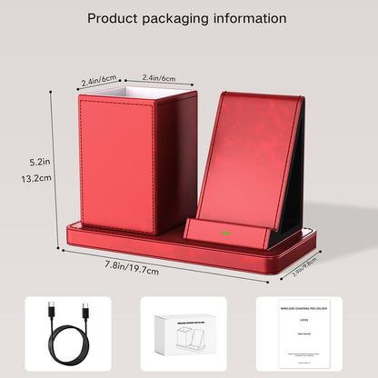 Desk Organizer with Phone Holder,Red Multi-Functional Pencil Holder for Desk, Desk Organizers and Accessories for Office Art Supplies,Desk Phone Stand Charger for Desktop/Counter