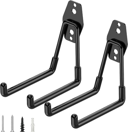 TICONN 2 Pack Heavy Duty Garage Hooks, Steel Utility Wall Storage Hooks, Wall Mount Hanger Organizer for Ladders, Bikes, Tools, Bulky Items (Medium, Black Square)
