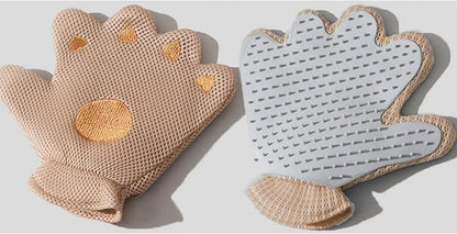 Zoocozy 2 in 1 Pet Hair Removal Glove for Cat Dog, Indoor Cat Grooming Gloves, Pet Washing Brush for Shedding Massage - Double-Sided Available(Brown)