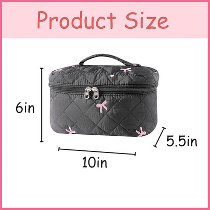 uekeboag Large Travel Quilted Makeup Bag for Women, Floral Cotton Cosmetic Bag, Coquette Aesthetic Floral Toiletry Organizer Bag