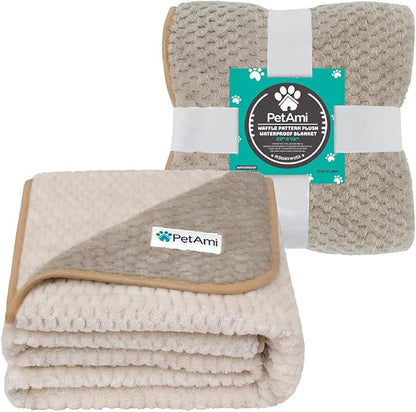 PetAmi Waterproof Dog Blanket, Leakproof Puppy Blanket for Small Medium Dog, Furniture Sofa Couch Cover Protector, Fleece Pet Throw Indoor Cat Kitten, Reversible Washable Soft Plush, 29x40 Taupe Beige