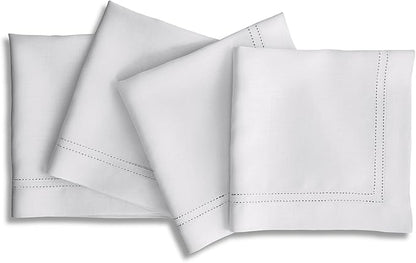 Solino Home White Linen Napkins Set of 4-100% Pure Linen Double Hemstitch Dinner Napkins 20 x 20 Inch for Winter, Valentines, Spring, Easter - Handcrafted and Machine Washable