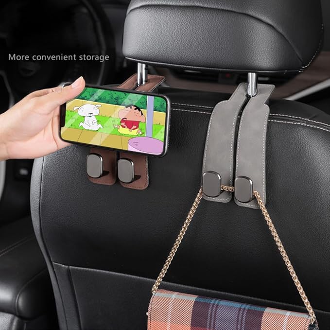 Leather Car Hooks, Car Back Seat Hooks, Car Headrest Hooks Universal for Bag Hooks, Ideal for Back Seat Storage﻿ (1pack-black)