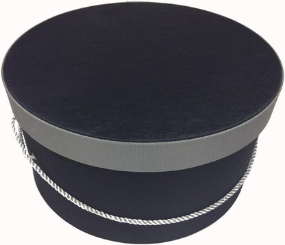 Sarah's Hat Boxes Classic Black/Gray Hat Box – 18.5" x 9.5" (Dia. x Ht.) Handmade in USA – Odorless Non-Toxic Adhesive, Cording Handle – Premium Storage for Hats & Accessories