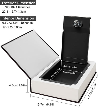 Leather Book Safe (Size 8.7"×6"×2") Real Paper Secret for Jewelry, Money and Cash, Diversion Book Safe,Hollow with Hidden,Key Lock (M, Bible-Key)
