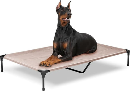 PVY Elevated Dog Bed for Outdoor, XXL Raised Dog Cot Indestructible with Washable Mesh, Cooling Summer Pet Cot Chew Proof for Outside Camping Travel, 59"x36" Grey