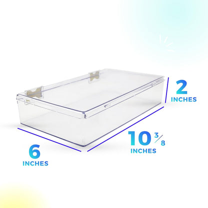 1 Clear Hard Plastic Box with Hinged Lid , 10 3/8" L x 6" W x 2" H, Plastic Display Case and Keepsake Storage Box, Made in USA by Gary Plastic Packaging
