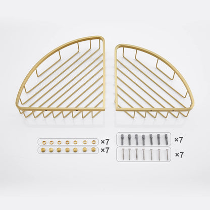 [2 Pack Bathroom Corner Shower Caddy Shelf Organizer, SUS304 Stainless Steel Heavy Duty Rust-Proof Shelf Holder, Wall Mounted Storage Rack for Bathroom Kitchen, Brushed Gold