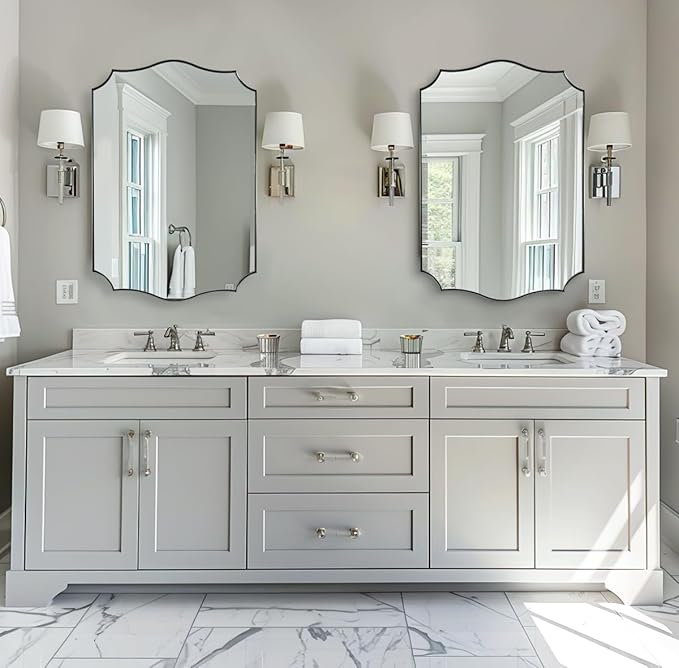 ANDY STAR Brushed Nickel Bathroom Mirror, 24x36’’ Silver Wavy Wall Mirror