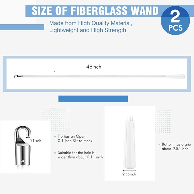 Bokon 2 Pieces White Fiberglass Blind Wand Vertical Blinds Stick Replacement